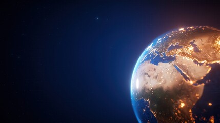 Naklejka premium Digital Holographic Globe of Blockchain Nodes AI Advancements in Africa Asia South America Cyberpunk Aesthetic Deep Blue Neon Accents