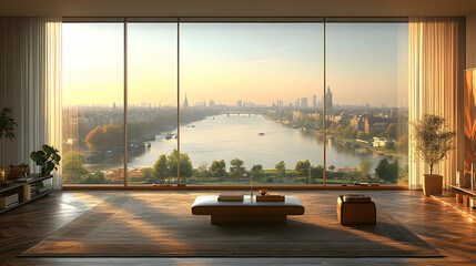 Panoramic city view from modern apartment