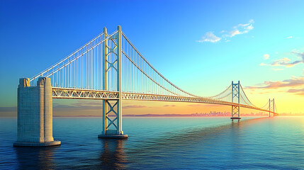 Modern Suspension Bridge Over Water at Sunrise