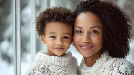 Mother and child portrait by window
