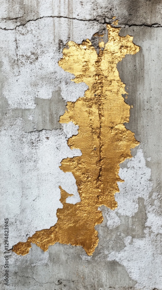 Poster a striking contrast emerges as vibrant gold paint flows across a rugged concrete wall, showcasing th
