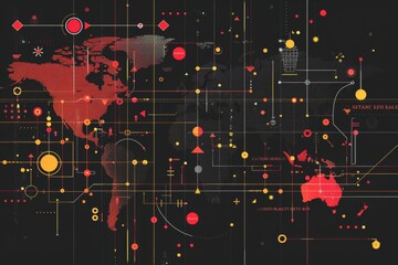 Fototapeta premium Minimalist infographic shows global connectivity with lines and shapes, emphasizing world interconnectedness, A minimalist infographic illustrating the concept of globalization