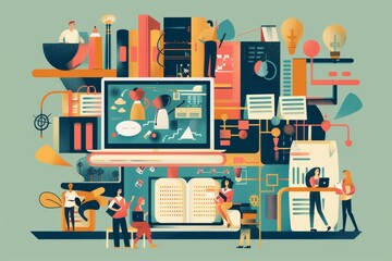 Modern Education: A Visual Representation of In-Person and Online Learning Merging, A visual representation of the merging of in-person instruction and online resources in education