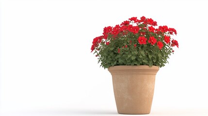 Red flowers potted plant, studio shot, white background, home decor