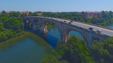 Fototapeta premium Scenic River Bridge Aerial View
