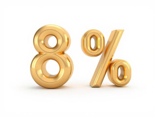 Golden eight percent glossy digital image. 8% income or 8% off on sale concept. 3d generative rendering. Discount on sale. For graphic banner design, web design, prints, marketing campaigns, ad