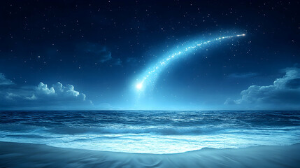 Starfall over a night beach