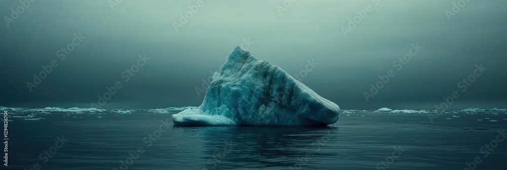 Aufkleber melting iceberg drifts in dark blue waters under an empty sky in a remote polar region. generative a