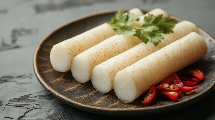 Delicious Korean Rice Cakes, Garlicky Cilantro, and Chili Peppers