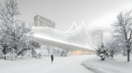 Snowy Winter Bridge in Urban Park