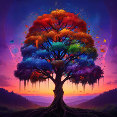 Vibrant faces of diverse women forming a colorful tree of cultures unity multicultural heritage global sisterhood empowerment