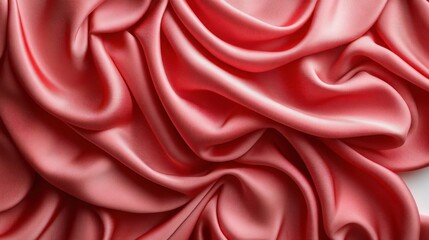 Fototapeta premium Coral satin drapes; smooth, flowing fabric folds; soft light background