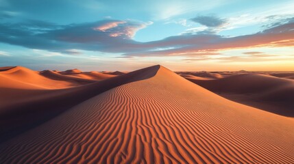 Vibrant Sunset Over Rolling Sand Dunes in the Desert