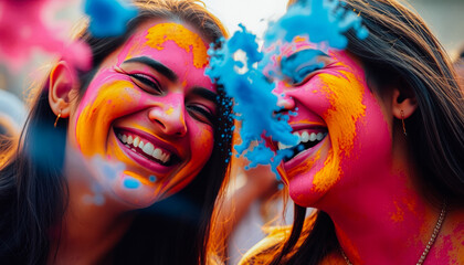 Fototapeta premium Joyful Celebration of Colors: A Vibrant Festival Moment