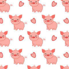 Pattern con graziosi maialini rosa e cuoricini