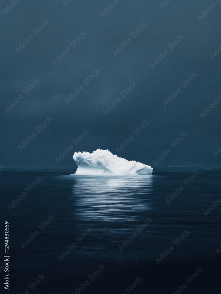 Aufkleber melting iceberg quietly floats in dark blue waters under an empty sky inviting contemplation. genera
