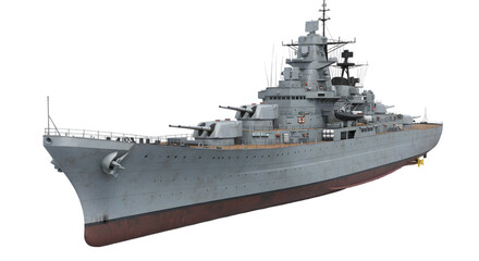 Military Battleship Isolated on White Background

