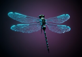 Dragonfly with Glowing Wings Against Dark Backdrop a Nature Illustration