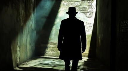 Silhouette of a Man Walking Through a Dark Alley