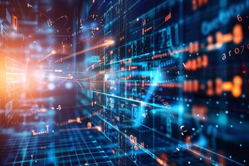 A digital representation of a futuristic world filled with data, equations, and scientific concepts, Exploring mathematical equations and scientific concepts in a digital lab