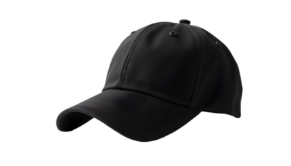 3D Realistic Black Leather Baseball Cap - Isolated on Black Background