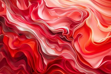 A close-up of digitally rendered abstract swirling patterns in red and white, Swirling patterns and abstract shapes in varying shades of red