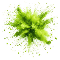 a beautifully illustrated burst of green powder, fluid and natural dispersion, high artistic precision with a clean modern aesthetic, transparent background, PNG