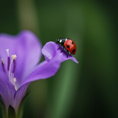 Fototapeta premium Ladybug Resting on Purple Flower Petal in a Natural Garden Setting