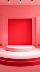 Luxury red podium product display stage 3d floor background with minimal show presentation pedestal