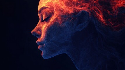 Ethereal Woman with Flames in Hair Merging Art and Surrealism