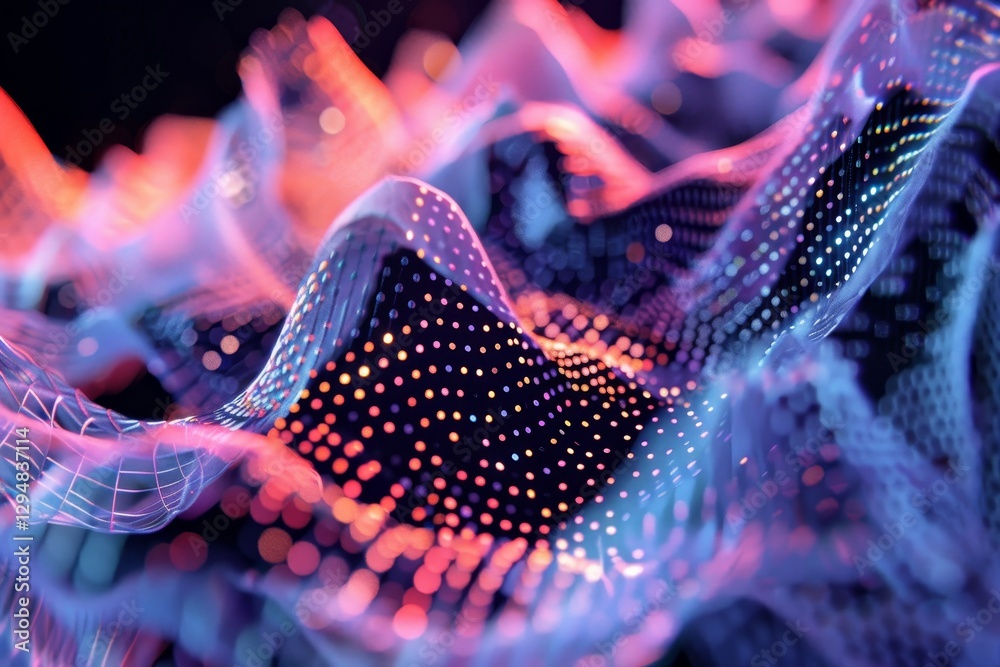 Poster a close-up of a digital pattern pulsing and flowing in sync with music, digital patterns pulsating i