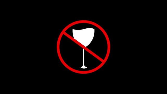 No Alcohol Sign with Wine Bottle and Glass Prohibited Symbol. Prohibition Sign with white Wine Glass Icon for Alcohol-Free Messaging