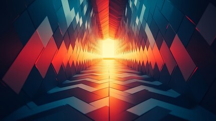 Fototapeta premium Abstract Geometric Tunnel with Glowing Light at the End of the Path