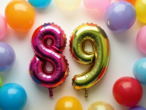 Colorful balloons forming the number 89 celebrating an eighty-ninth birthday party