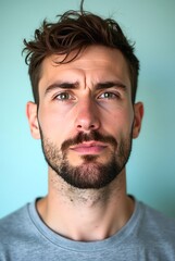 Obraz premium Portrait of a doubtful young man frowning and showing disbelief