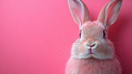 Fototapeta premium Photo of a little bunny, on a soft pink background Easter theme