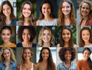 Diverse group of smiling young women posing for headshots in collage mosaic