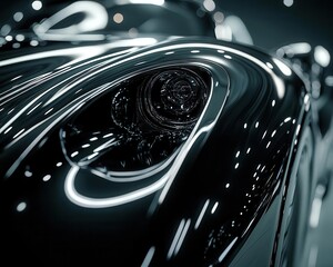 A close-up of a luxury car s sleek design and shiny chrome details, Automotive, Product photography, Clean and detailed