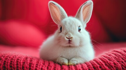 Obraz premium Photo of a little bunny, on a soft pink background Easter theme