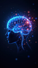 An artistic representation showing a human brain in association with artificial general intelligence, where thoughts are visualized as cosmic particles emanating from it.