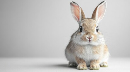 Obraz premium Photo of a little bunny, on a soft pink background Easter theme