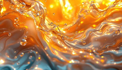 Golden Liquid Abstract Background with Fluid Flow