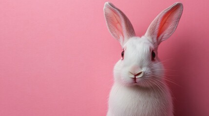 Fototapeta premium Photo of a little bunny, on a soft pink background Easter theme