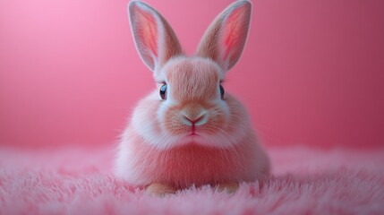 Fototapeta premium Photo of a little bunny, on a soft pink background Easter theme