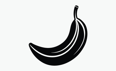 Banana silhouette, tropical fruit vector, black and white illustration