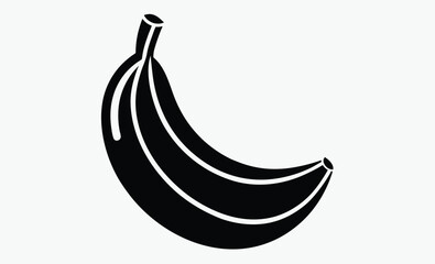 Banana silhouette, tropical fruit vector, black and white illustration