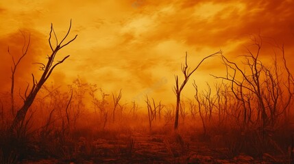 Fototapeta premium Eerie landscape with spectral trees merging abstract color field painting