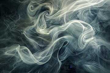 Fototapeta premium Wispy white smoke tendrils swirl and dance against a dark background, creating a beautiful abstract image, Wispy tendrils swirling together