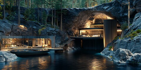 Obraz premium Spectacular Cliffside Home, Where Architecture Meets Natural Beauty