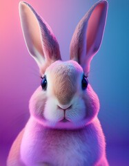 Cute Easter bunny portrait with a pink and blue background